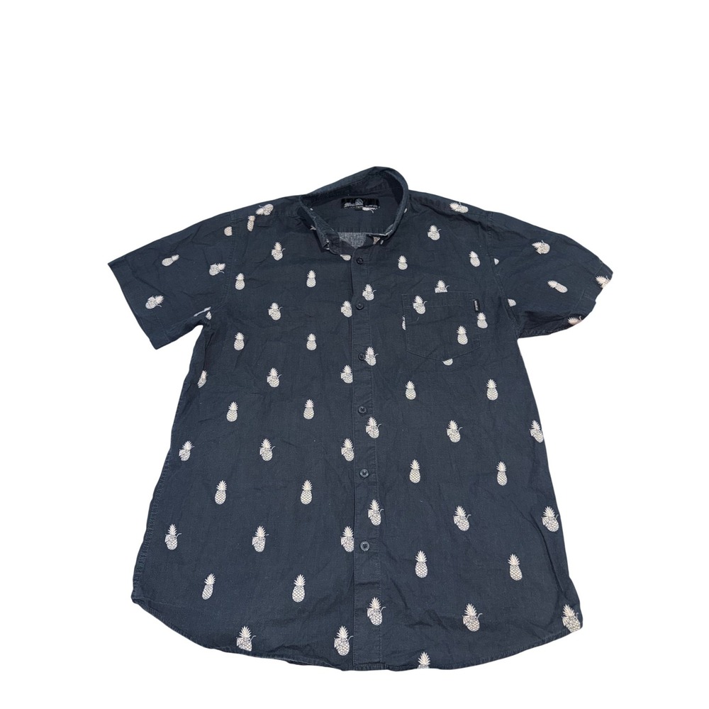 Molokai Surf Co Mens Black Pineapple Print Short Sleeve Button Up Shirt Size L
